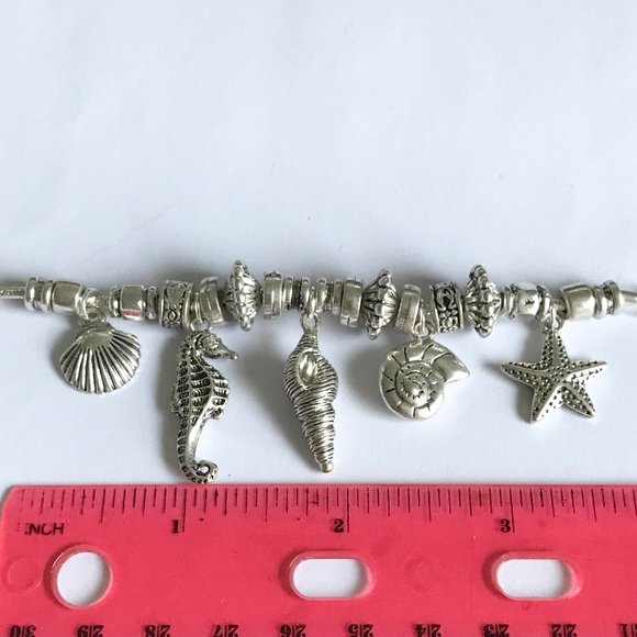 Seahorse Sea Life Charm Bracelet Shells Silver Plated Island 8-11" Plus Size - Picture 10 of 10